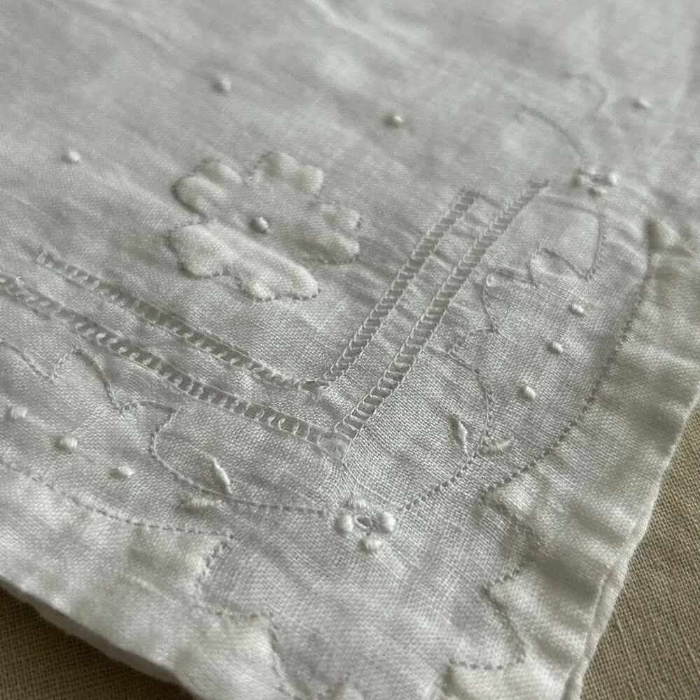 Vintage Sheer White on White Flower Dainty Handkerchief Ladies Hankie